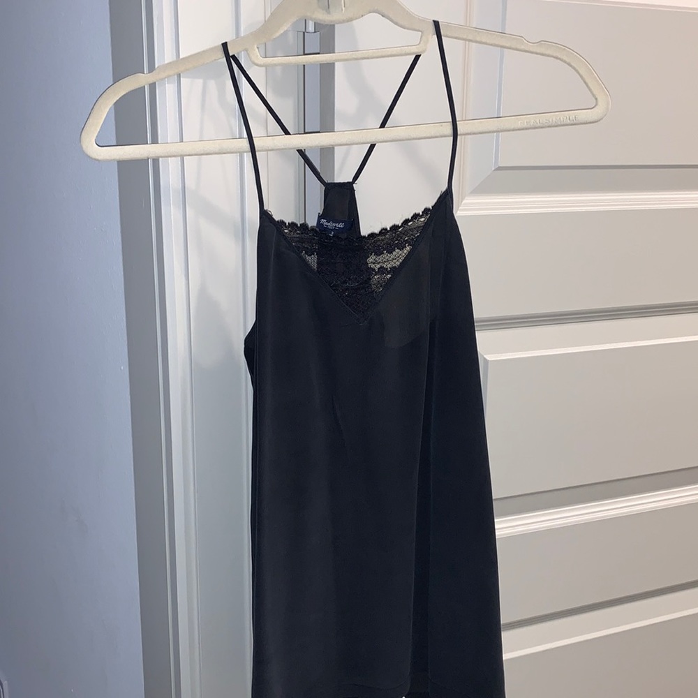 Madewell black silk and lace blouse